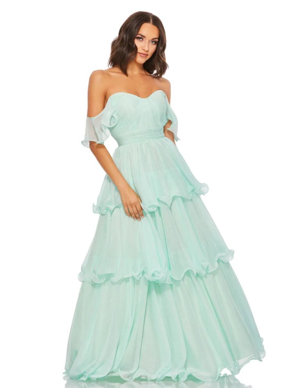 Mac Duggal Off Shoulder Chiffon Gown Mint Size 8 NWT